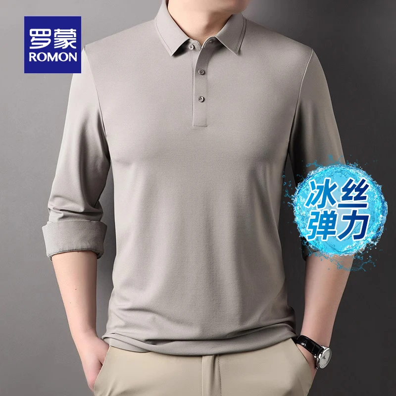 【7A抗菌+冰丝弹力】罗蒙男士长袖POLO衫2025秋季新款百搭翻领T
