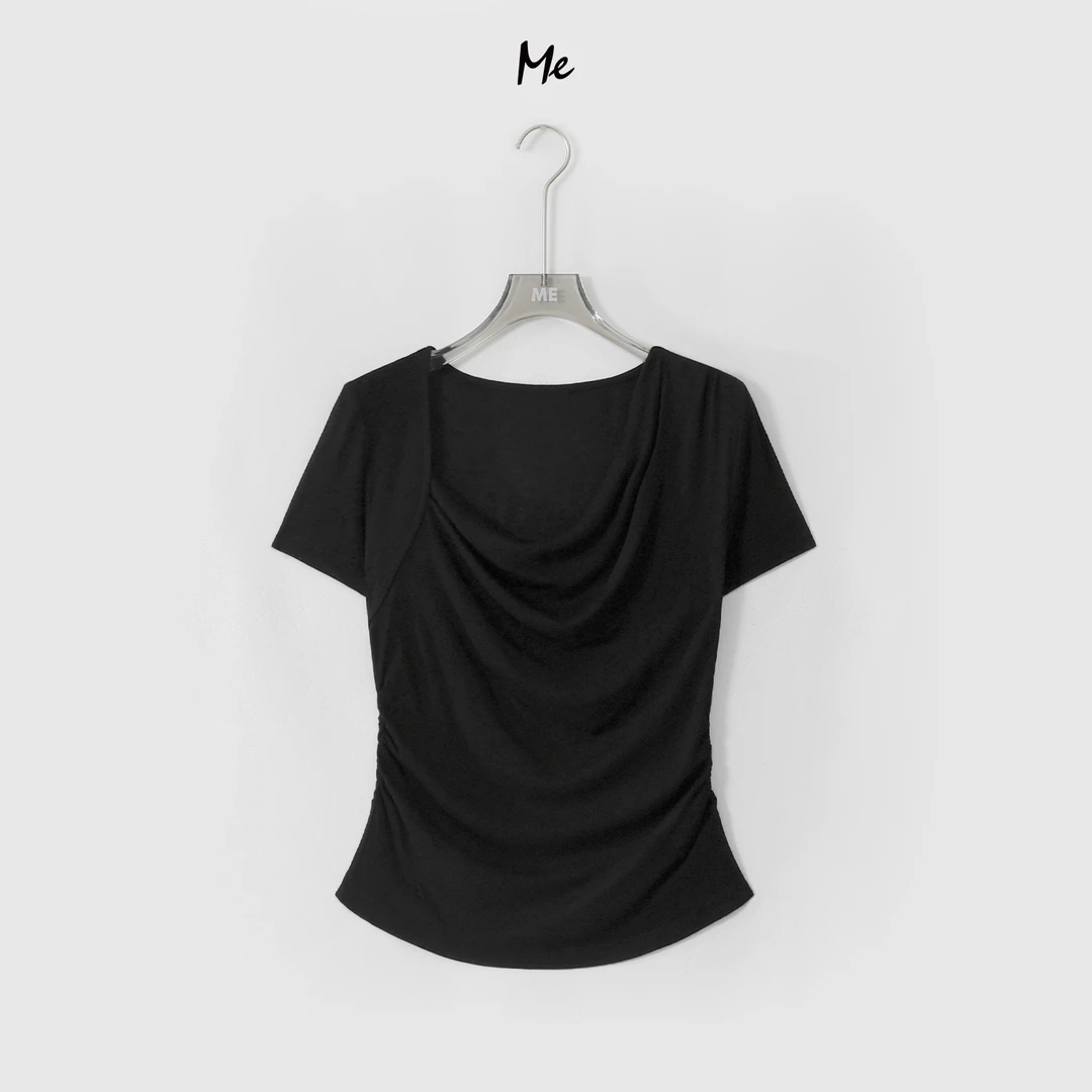 ME【小蛮腰荡领衫】天丝桑蚕丝混纺修身显瘦时尚百搭T恤MESS6490