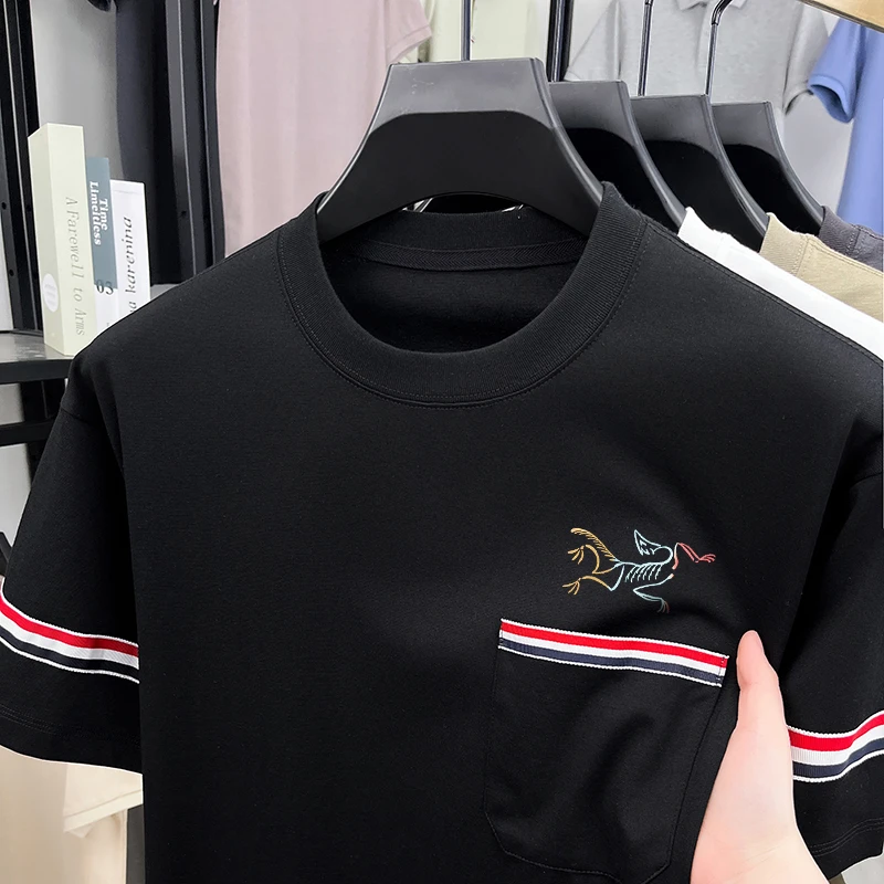 【奥莱撤柜】夏季新款丝光棉男士圆领T恤时尚休闲百搭透气潮流上衣