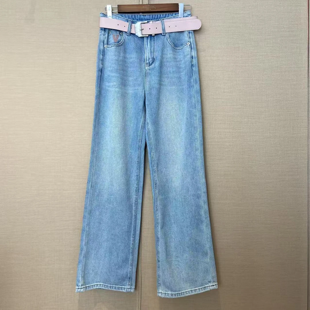 牛仔裤小v微弹直筒裤长裤女款时尚潮流显腿长79F3884-120131