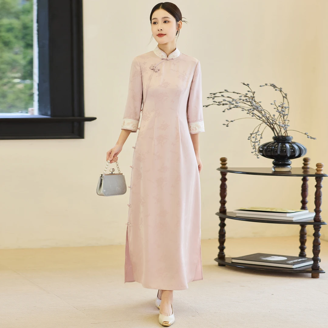 【H072】改良旗袍新中式连衣裙高端原创国风新款气质茶服盘扣女装