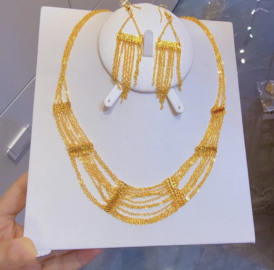 铜合金项链 【流金】 气质精美耀金流苏套装 项链 耳环 3009