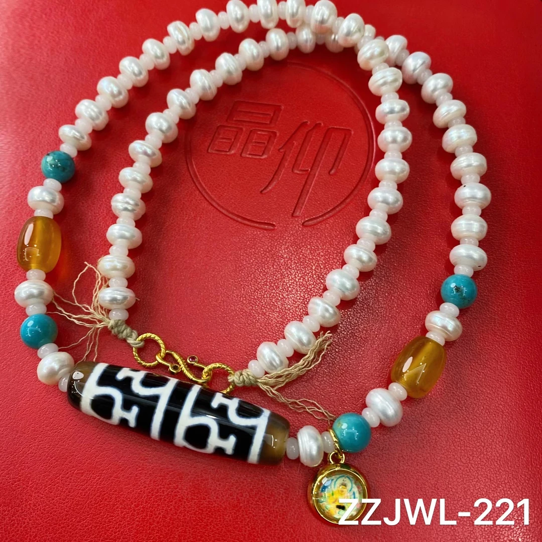 晶仰铜合金ZZJWL-221八宝瓶至白珠珠54子老珍珠毛衣链