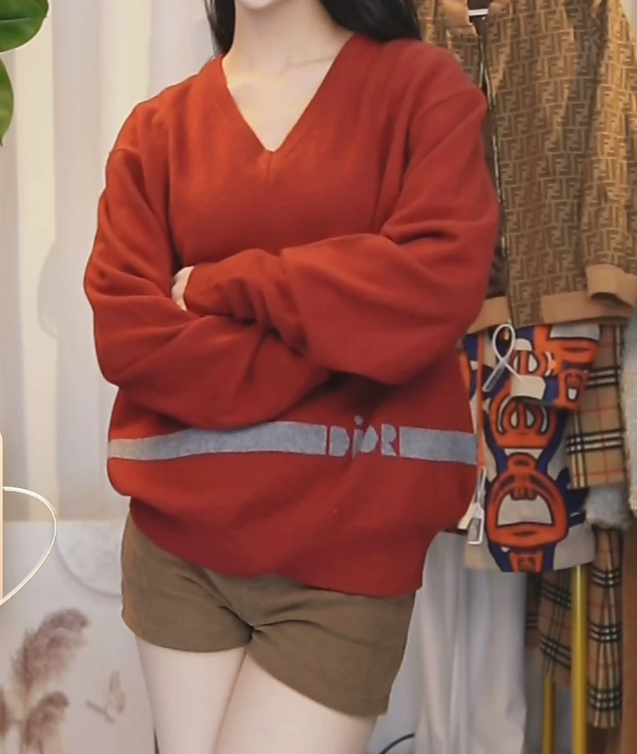 95新 DIOR/迪奥 logo条纹V领羊绒针织毛衣/FY1565