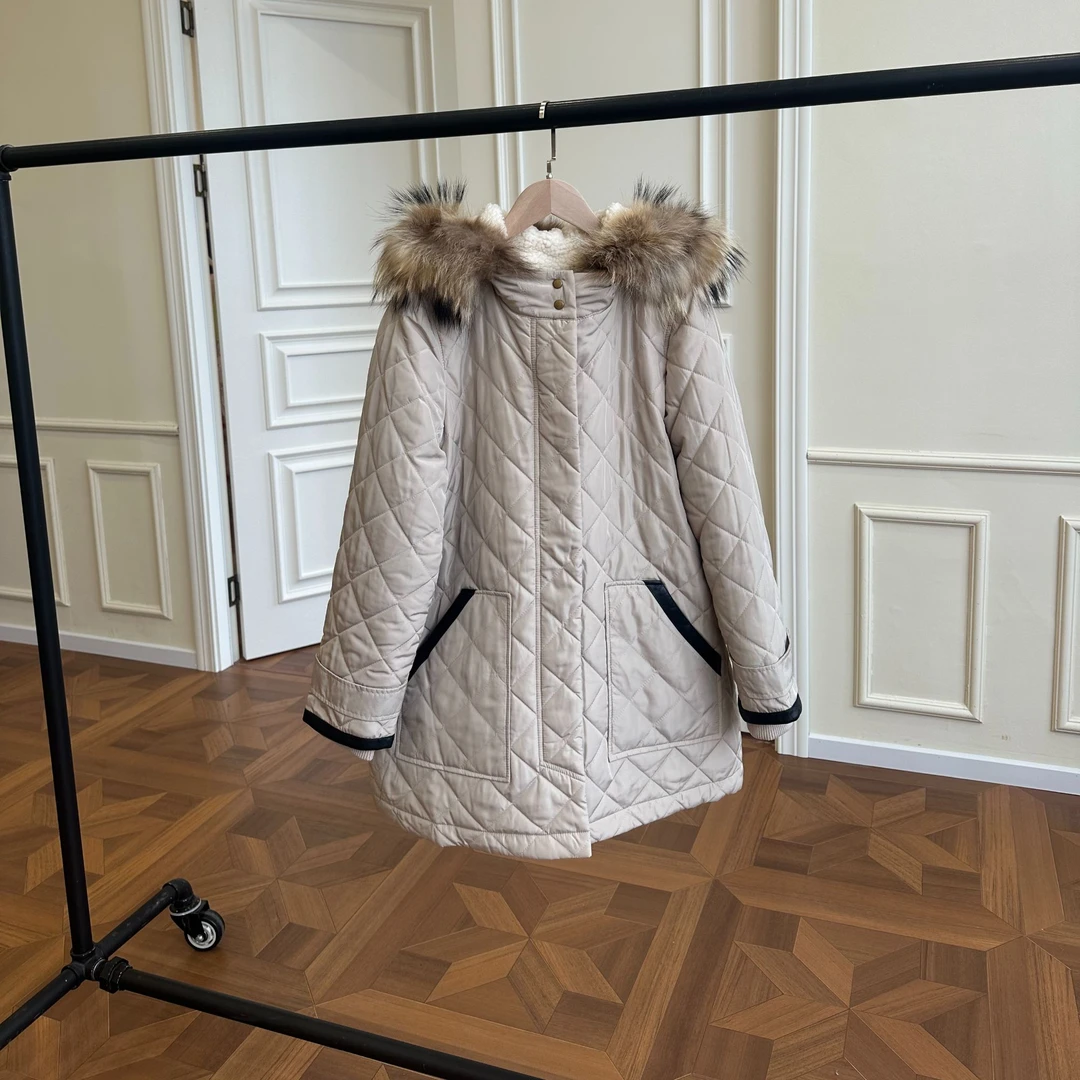 法国品牌中长款系带收腰派克棉衣时尚休闲