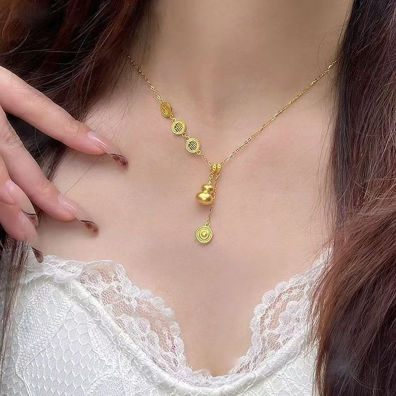 铜合金项链 铜合金项链 新中式金色葫芦项链女轻奢小众国风气质福