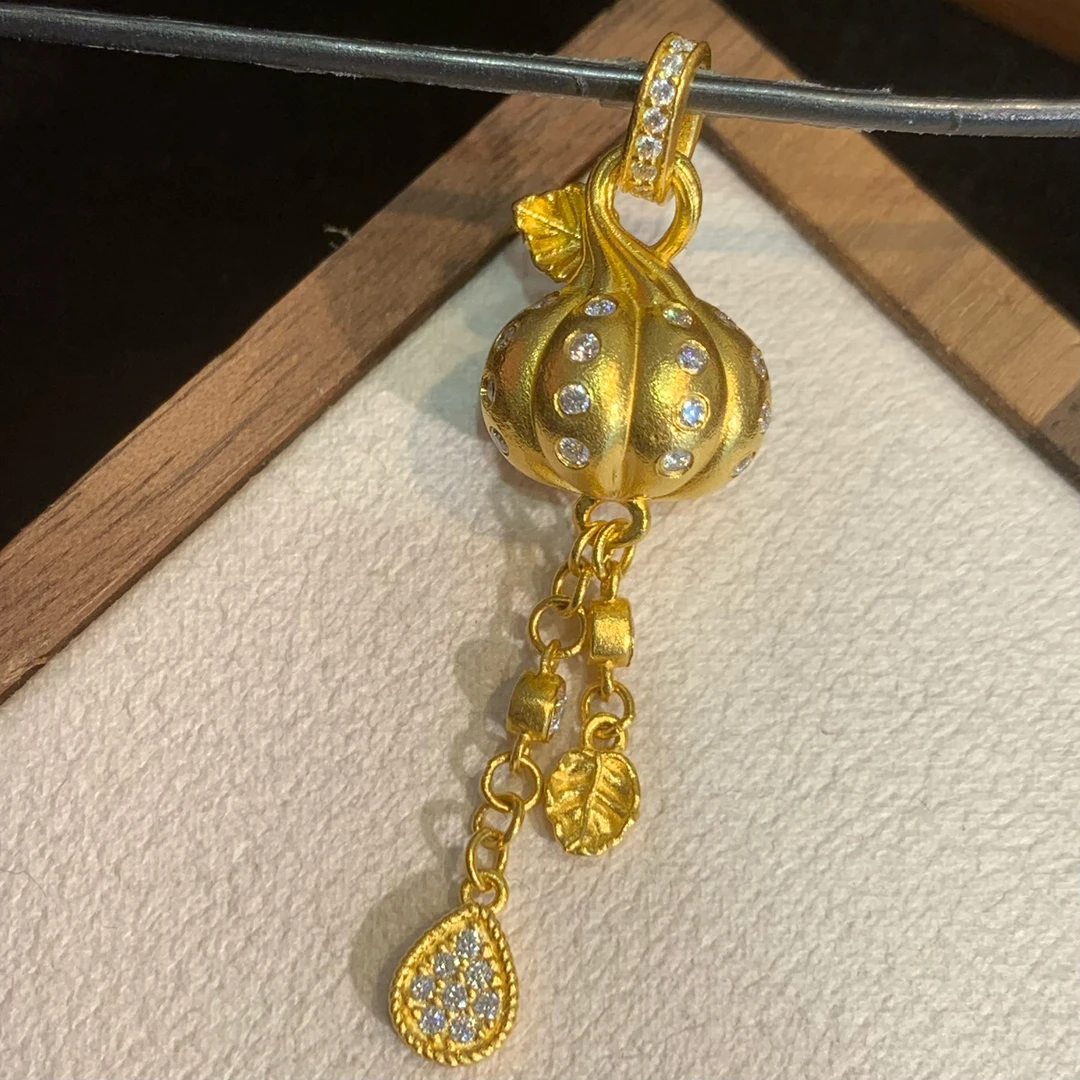 足金999 黄金5G工艺 南瓜流苏莫桑吊坠