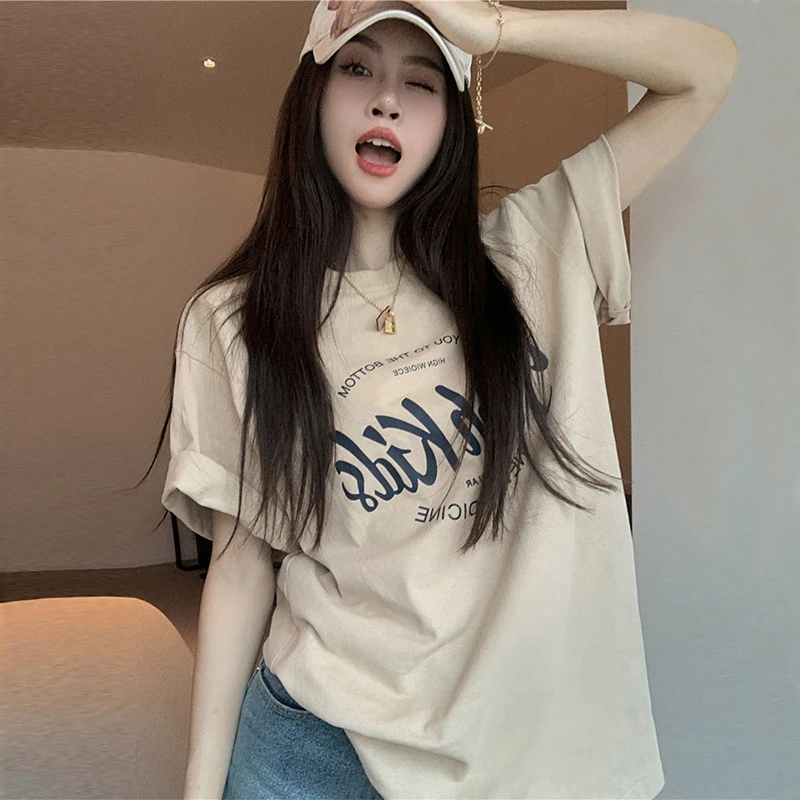 2025新款欧货大版短袖t恤女夏季洋气字母印花宽松半袖上衣设计感