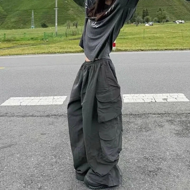 美式网红复古休闲松弛感百搭多口袋阔腿宽松工装薄款潮流休闲裤