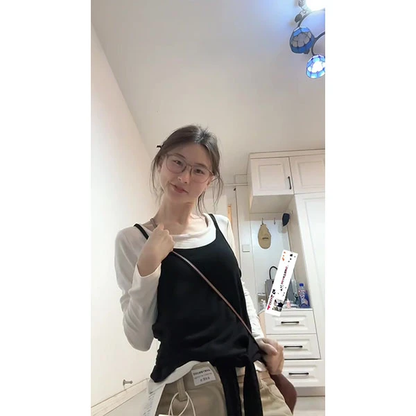 韩系慵懒松弛感圆领长袖针织打底衫女早秋绑带收腰吊带两件套上衣