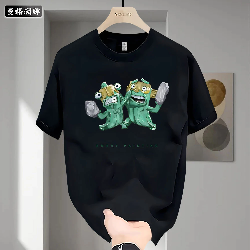 夏季新款国潮宽松哪吒2结界兽印花小众男款百搭款纯棉圆领短袖T恤