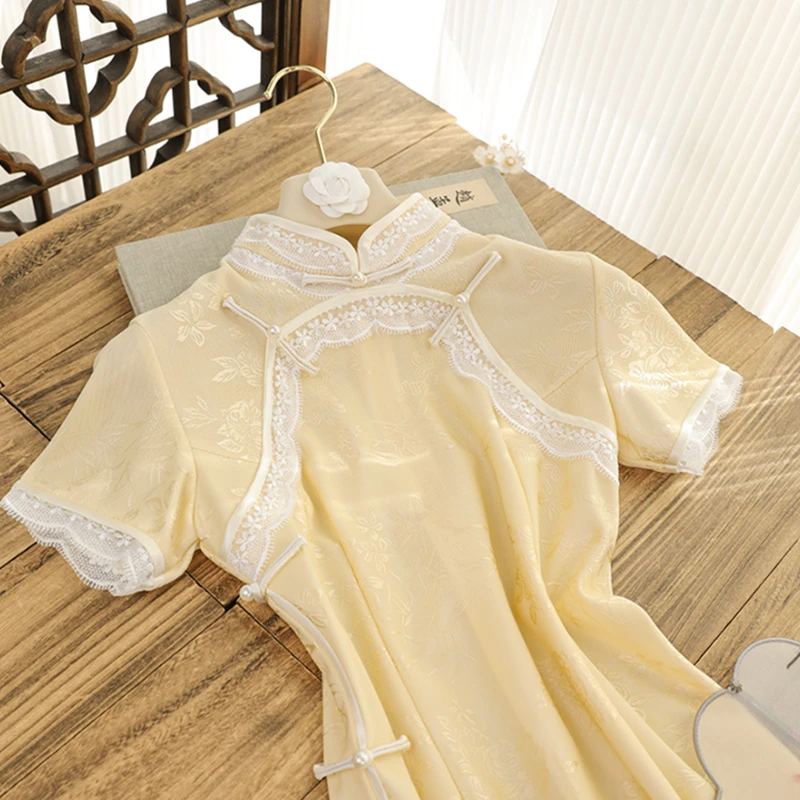 俏娘鱼旗袍新中式2025春夏新款素雅淑女范改良短袖日常复古中国风