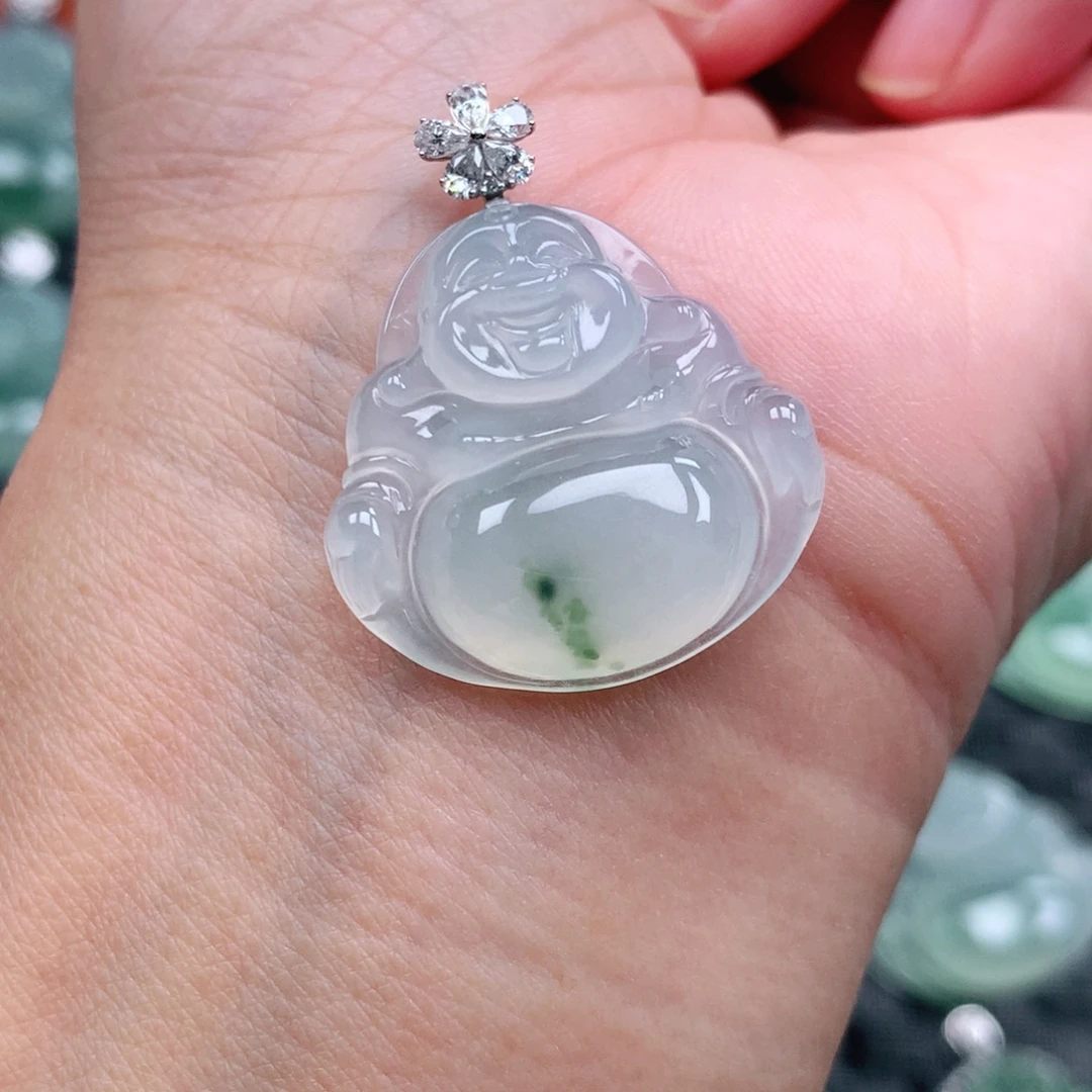 翡翠18K金镶嵌吊坠(不含链)一刀切佛公