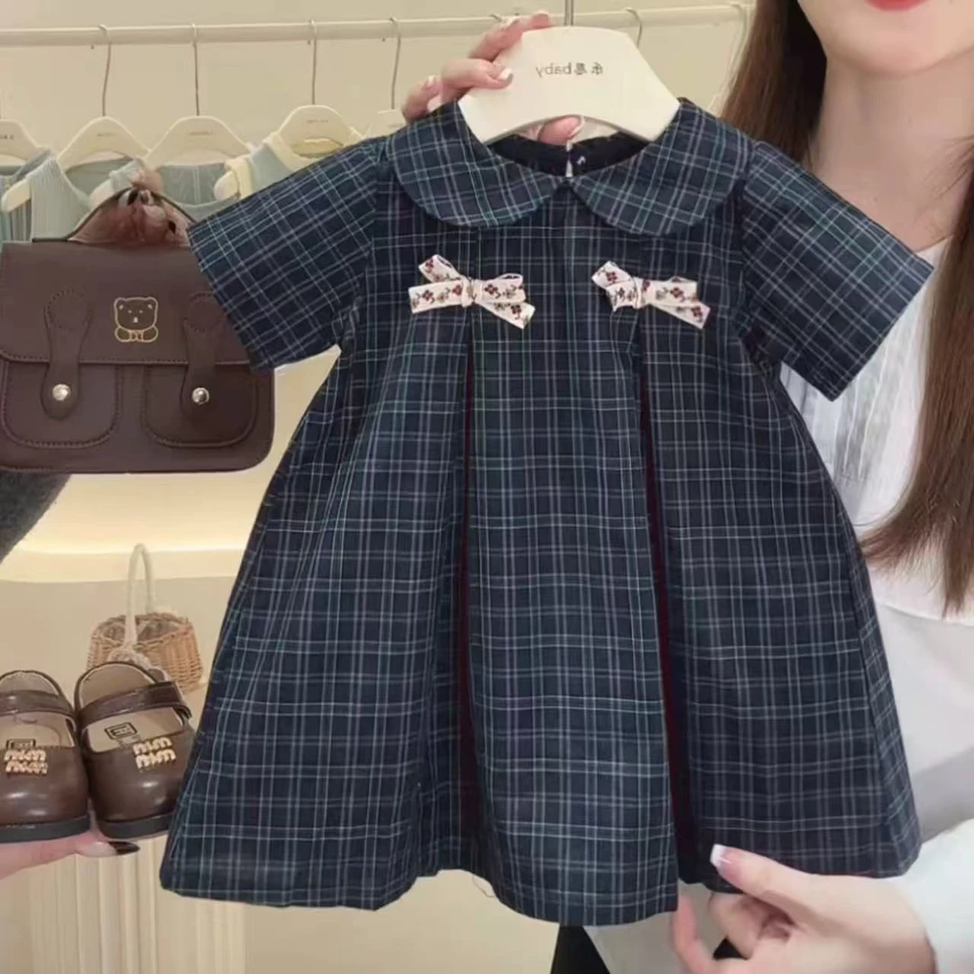 25夏季女童格子韩版娃娃领连衣裙宝宝洋气公主格子裙50097