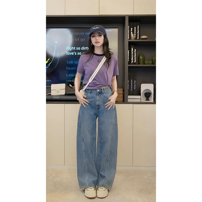 小乖逃DXXA休闲款时尚香蕉风长裤牛仔裤水洗宽松秋季高腰Y023