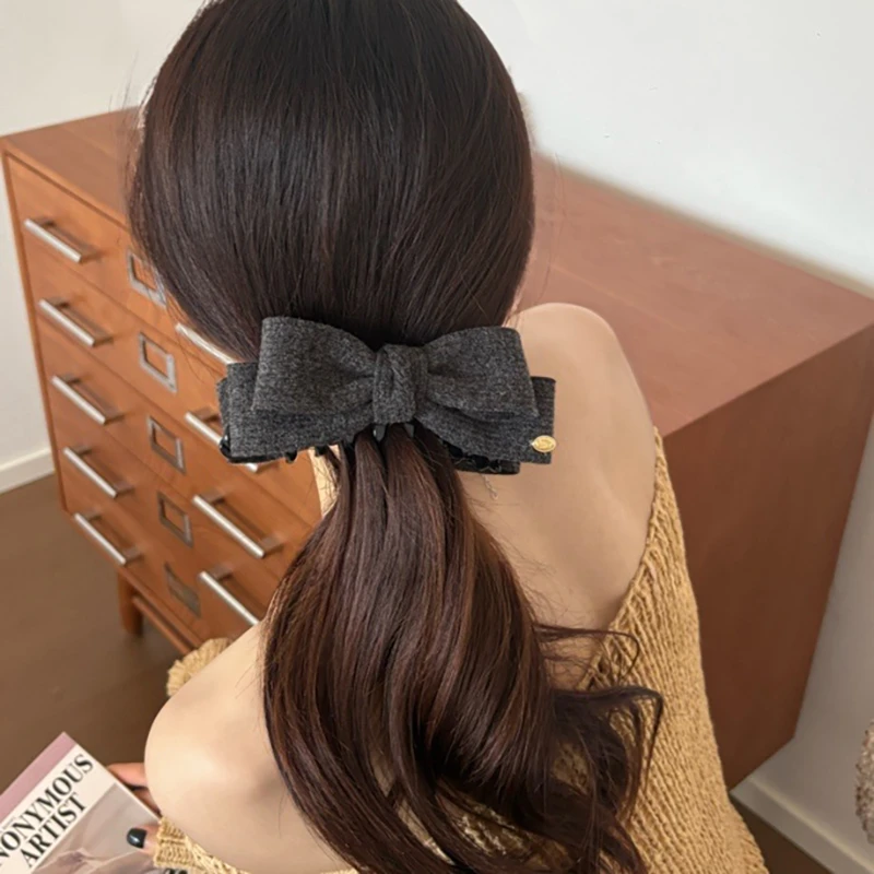 金标针织蝴蝶结香蕉夹竖夹高马尾发夹女2025年新款发量多秋冬盘发