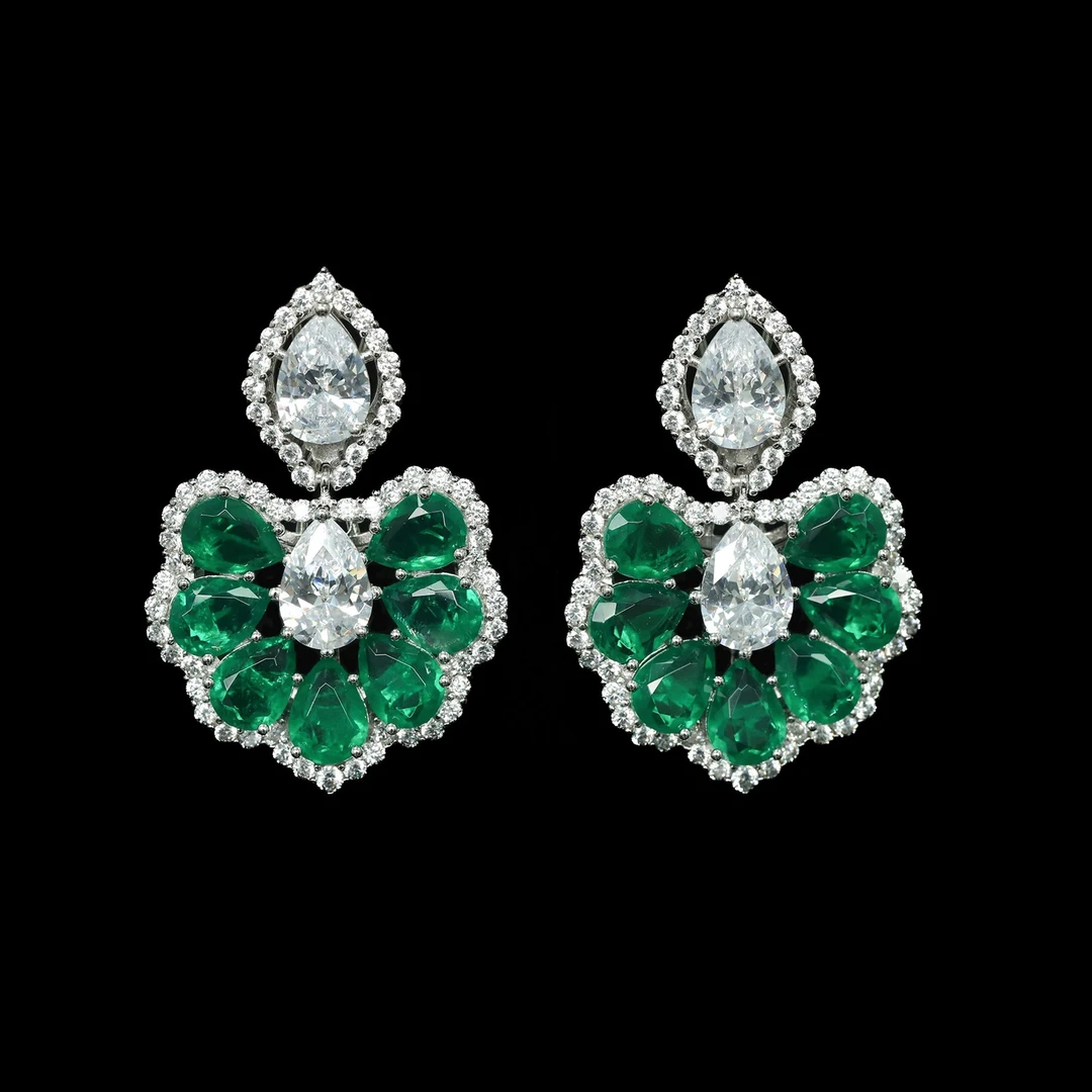 925银合成锆石耳饰 高碳钻木佐绿富婆优雅晚宴百搭花卉耳钉