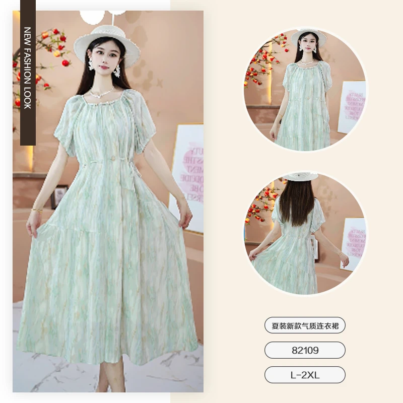 【小景推荐】夏季新款时尚宽松大码气质减龄连衣裙-82109