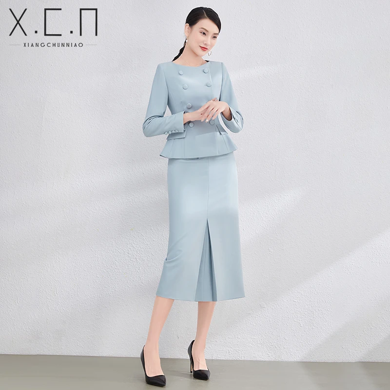 祥春鸟高端西服套裙职业小香风套装女秋冬季正装制服工作服AM655