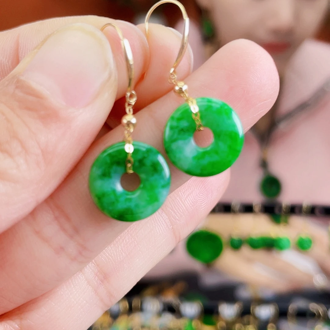 翡翠18K金镶嵌耳饰