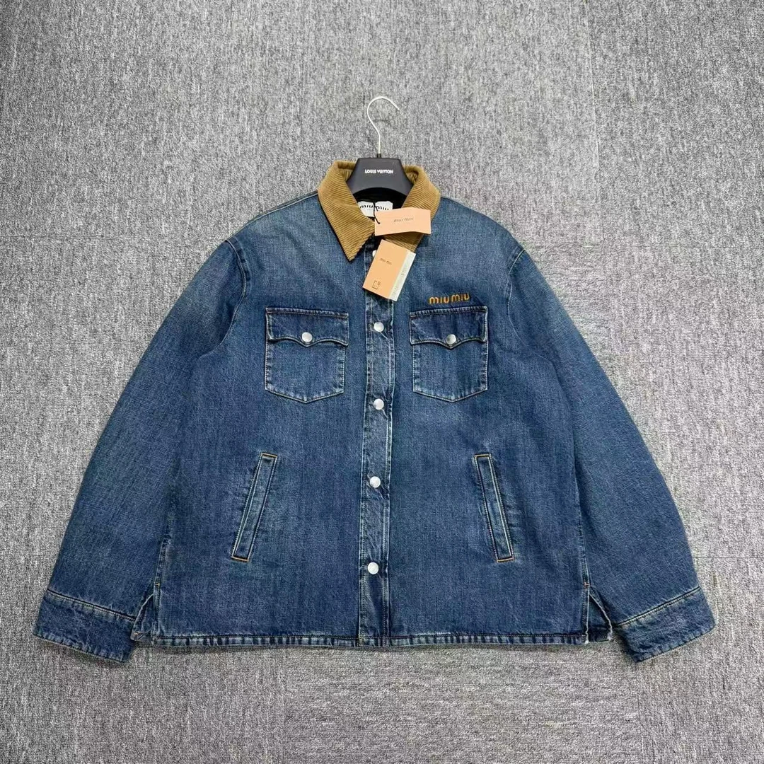 99新 MIU MIU/缪缪  字母刺绣牛仔棉服夹克/40码/编码12518