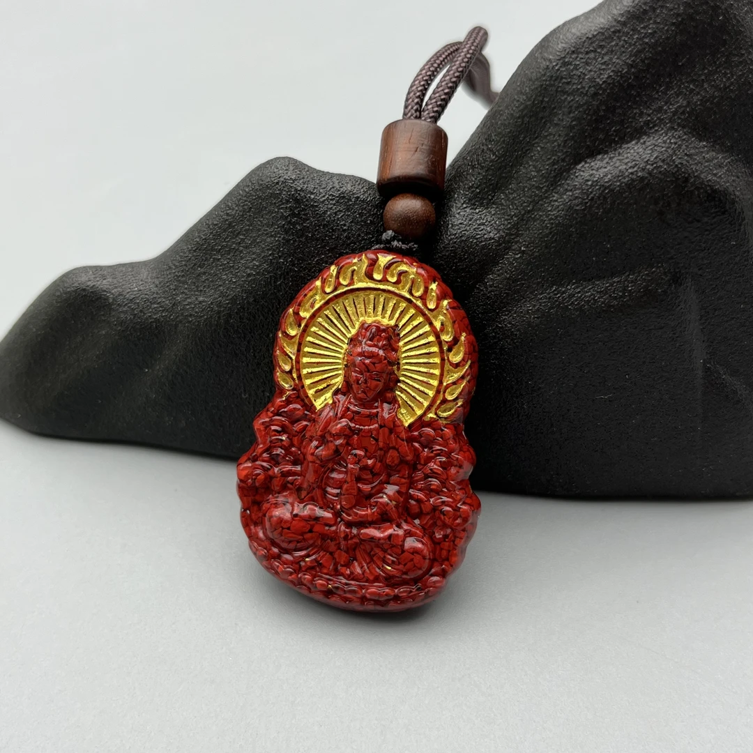 含辰砂工艺品JT162-晶体砂雕刻观音吊坠