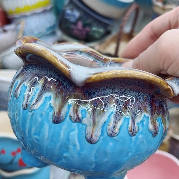 多肉绿植陶瓷花盆9.9包邮，有孔