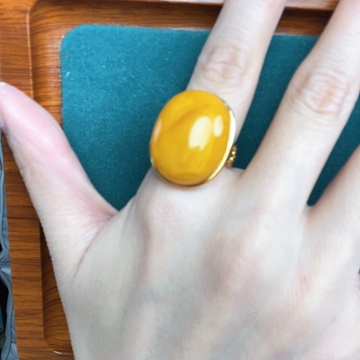 蜜蜡戒指银S925镶嵌戒指