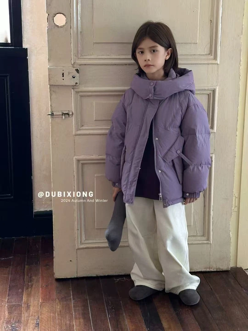 【新疆包邮】新款冬季中童纯色连帽宽松羽绒服T812