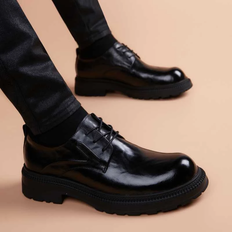 新款头层牛皮鞋真皮正装商务韩版英伦风圆头男士休闲德比男鞋时尚