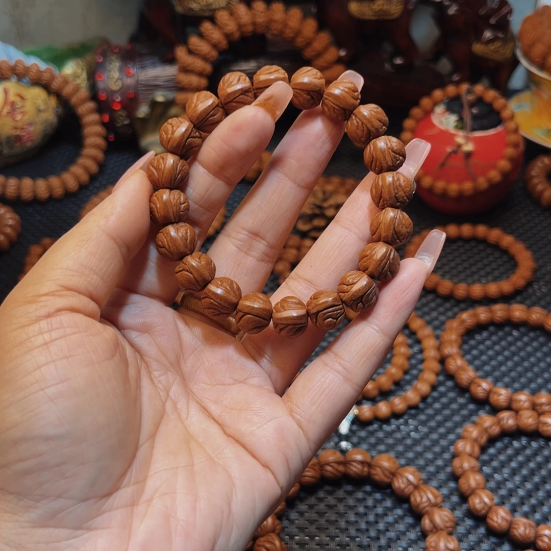 桃核手串12老树籽玉龙脊单圈