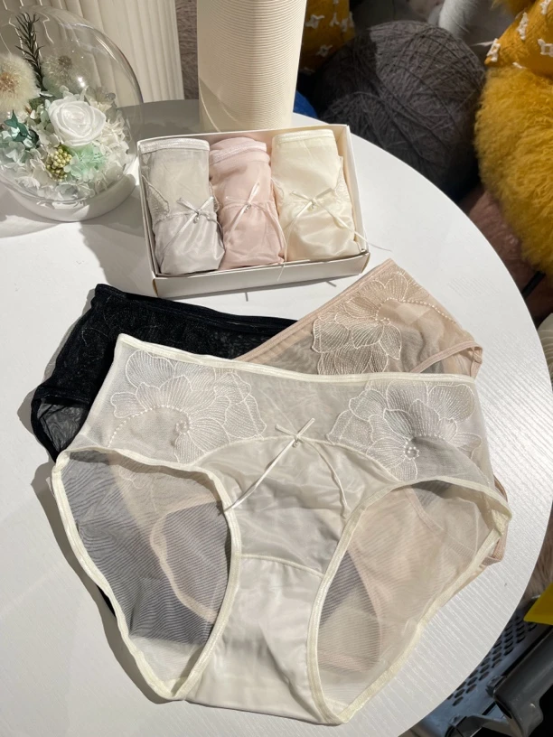 3条装 月下芭蕾 维秘纯欲中高腰大包臀蕾丝女士内裤