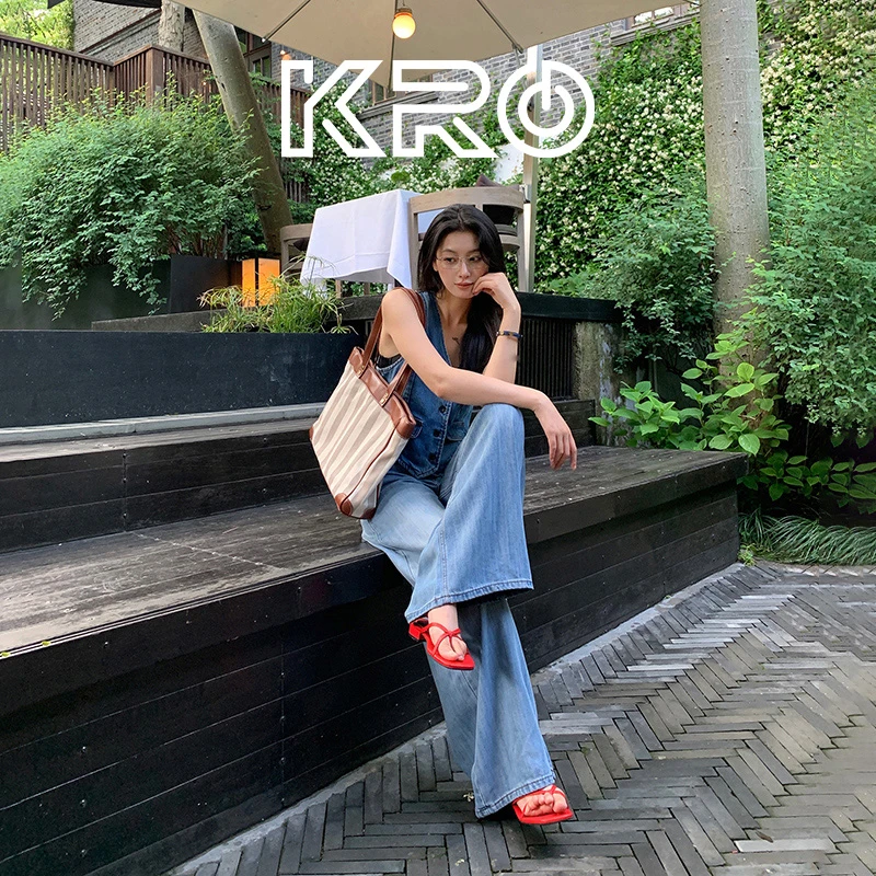 KRO夏季新款天丝冰感莱赛尔高腰阔腿牛仔裤女宽松垂感拖地长裤子