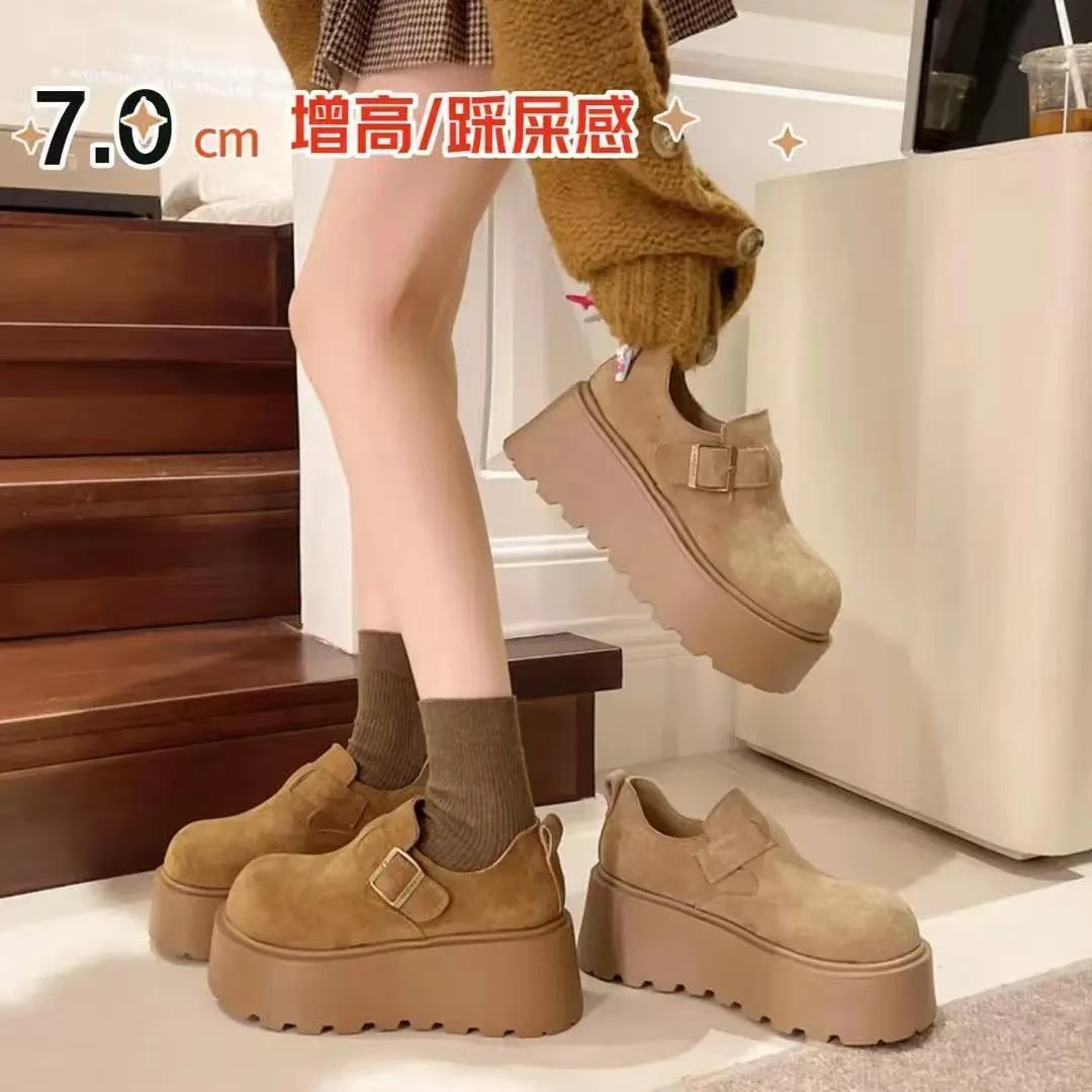 HR 厚底增高勃肯鞋女鞋子2025新款春秋季小个子乐福鞋一脚蹬单鞋