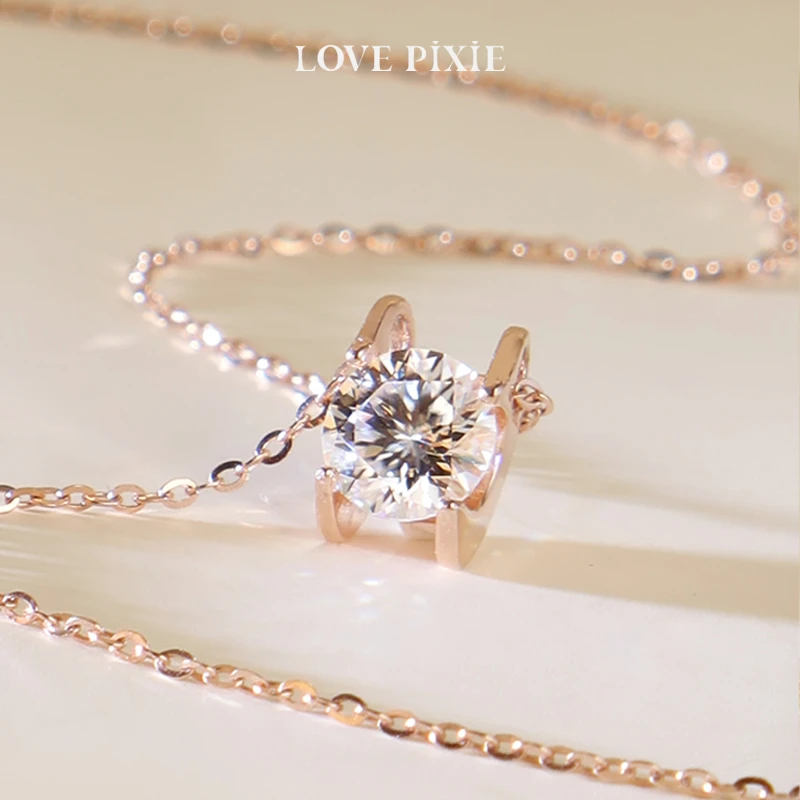 LOVE PIXIE 坠链均925银莫桑石 牛头项链玫瑰金单钻气质经典百搭