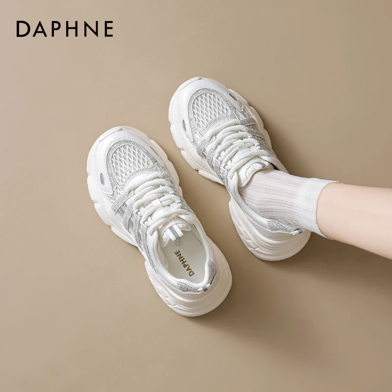 【达芙妮】2025夏季新款增高镂空老爹鞋女网面女士软底透气运动鞋子