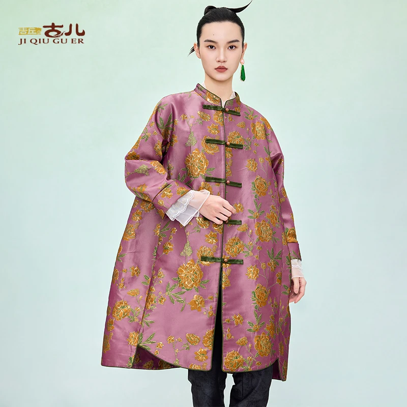 吉丘古儿梵蓝外套原创复古中式百搭民族风阔太太时髦女装G251Y002