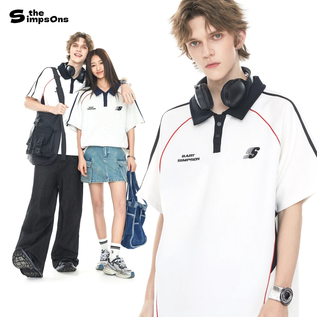 THESIMPSONS夏季休闲宽松撞色男女同款短袖POLO衫SPCPL252F77U