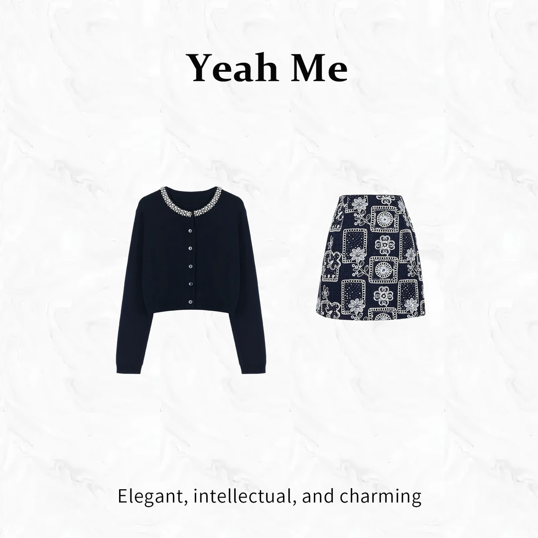 Yeah Me/也觅【花之秘境】秋季新款短裙套装优雅高级感上衣百搭半裙