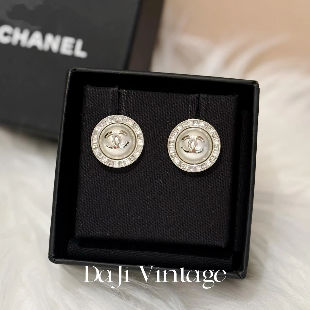 99新 Chanel/香奈儿 大吉中古/Chanel香奈儿圆形珍珠方钻耳钉