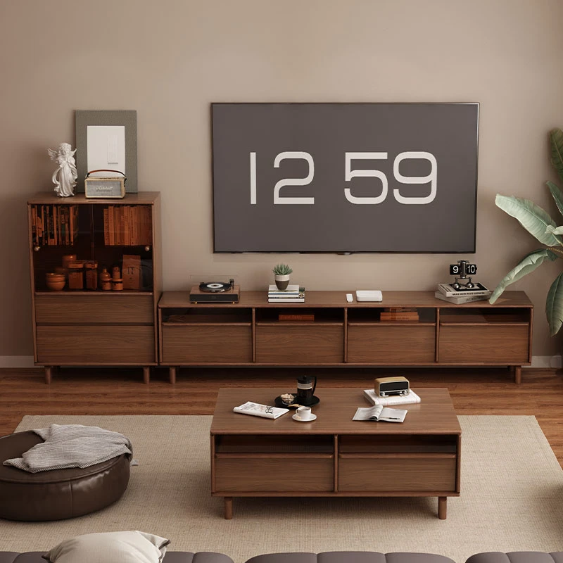 骨骼线电视柜实木客厅简约家用茶几组合斗柜边柜中古风新款整装发