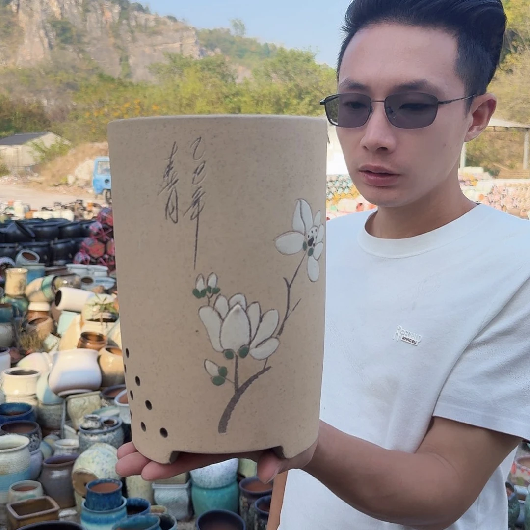 紫砂花盆口16高25（一个玉兰花白色