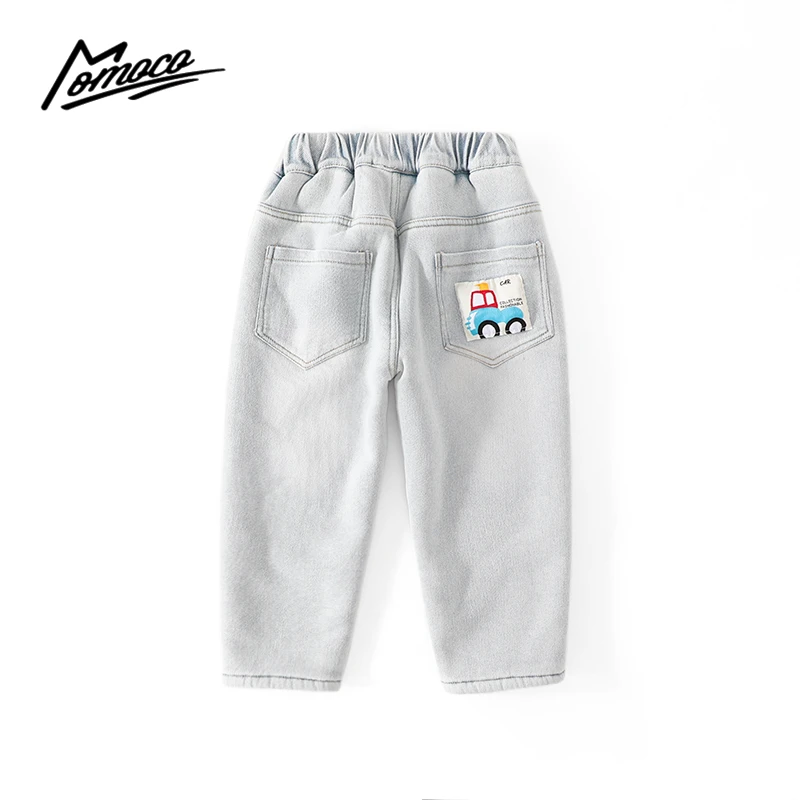 MOMOCO冬季新款男童卡通小汽车加绒加厚款洋气牛仔裤77430350046