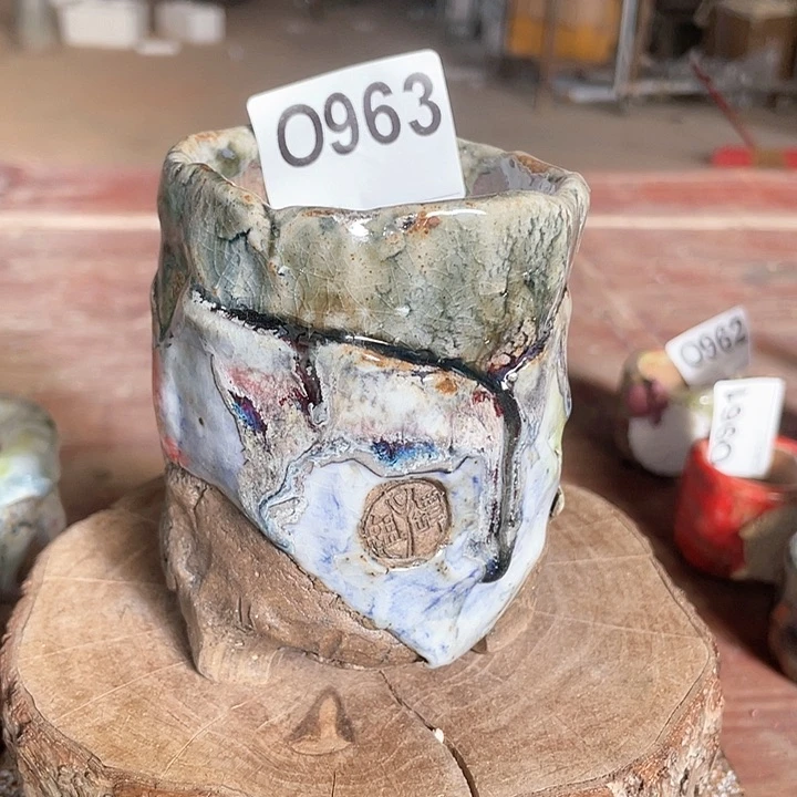 紫砂花盆孤品 不规则油画山石老桩 内口6.3