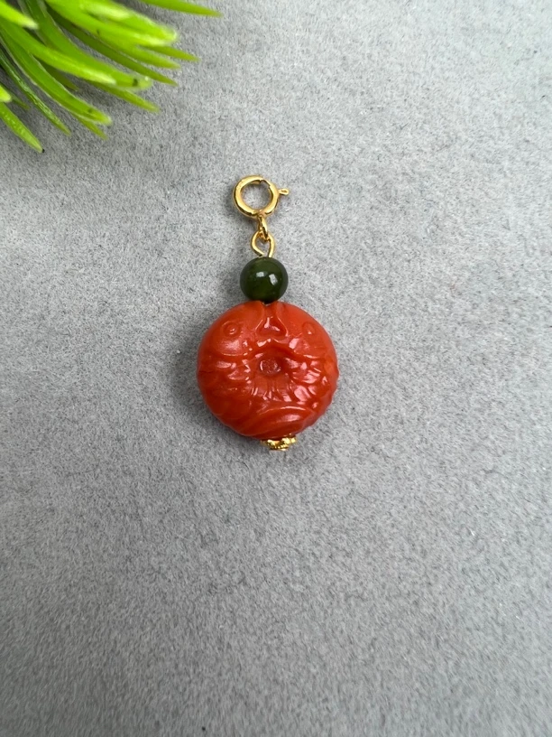 【家喻珠宝】H35南红万能扣S925银双鱼滴流13-14mm