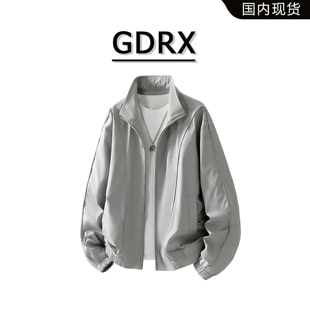 GDRX复古潮流翻领夹克男士秋季新款纯色大码工装防水高级感外套