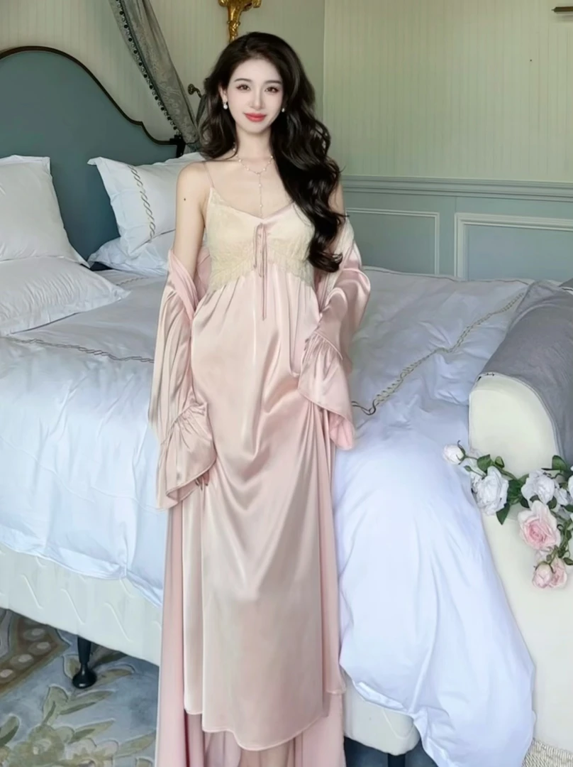 查理夫人【织锦】春夏新款法式高级镂空女士性感奢华两件套睡裙