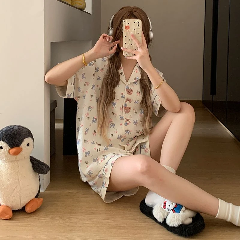 睡衣女夏季薄款短袖云朵棉套装2025新款可爱少女感爆款家居服小熊