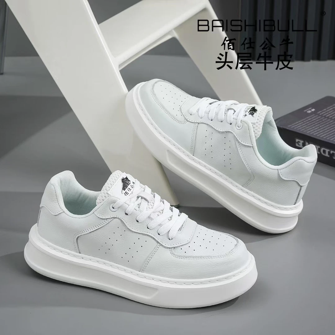佰仕公牛男鞋板鞋新款头层牛皮小白空军运动休闲夏季软底跑步透气