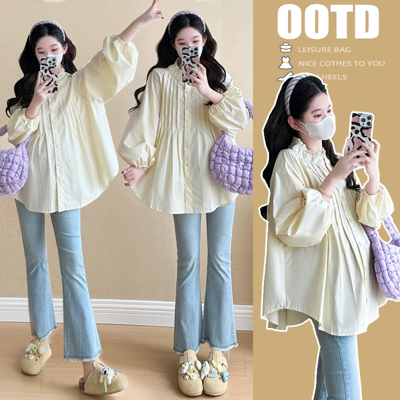 品质孕妇装早春季新款长袖衬衫娃娃衫时尚潮妈减龄洋气显瘦衬衣